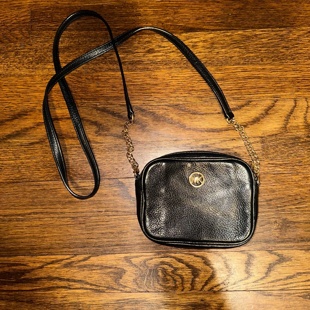 Black and Gold Michael Kors Leather Crossbody Bag